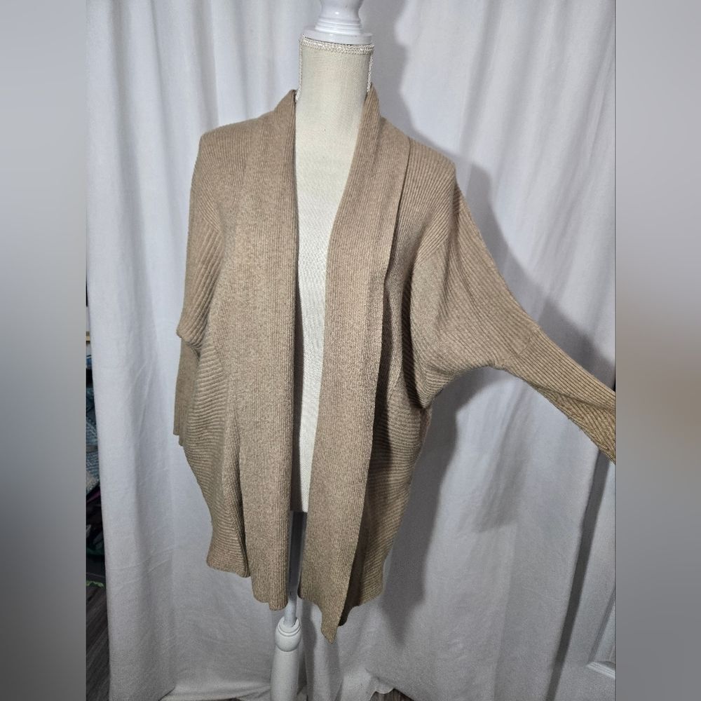 Zara Knit Womens Open Front Ribbed Dolman Sleeve Tan Cardigan Sz S